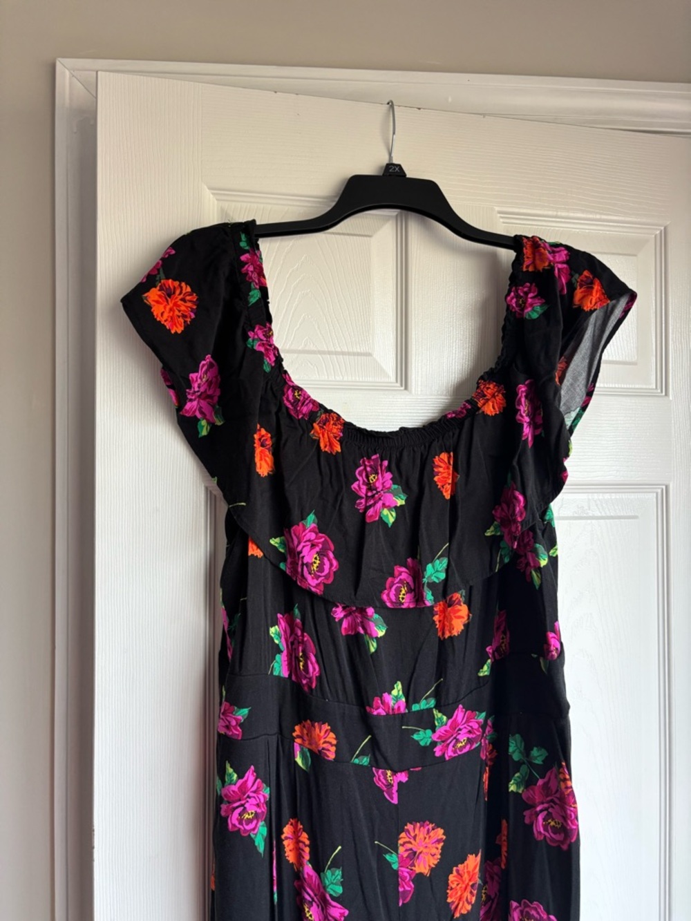 torrid Black Floral Jumpsuit with Pink and Orange Flowers - Picture 2 of 6